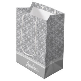 Bolsa De Regalo Mediana Patrón blanco y gris personalizado