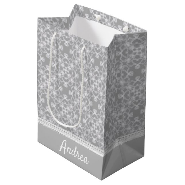 Bolsa De Regalo Mediana Patrón blanco y gris personalizado (Angulo Anverso)