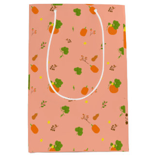 Bolsa De Regalo Mediana Patrón Botánico de Jardín de Melocotón y Calabaza