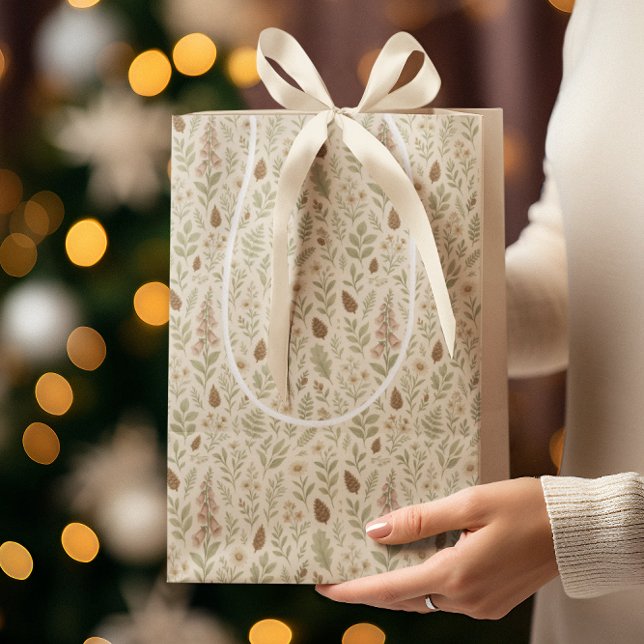 Bolsa De Regalo Mediana Patrón botánico de Woodland otoño | Sueños de otoñ (Subido por el creador)