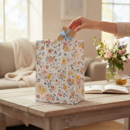 Bolsa De Regalo Mediana Patrón Botánico Floral de Acuarela Suave