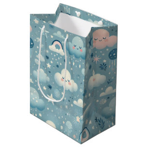 Bolsa De Regalo Mediana Patrón caprichoso de cielo con nubes, estrellas -