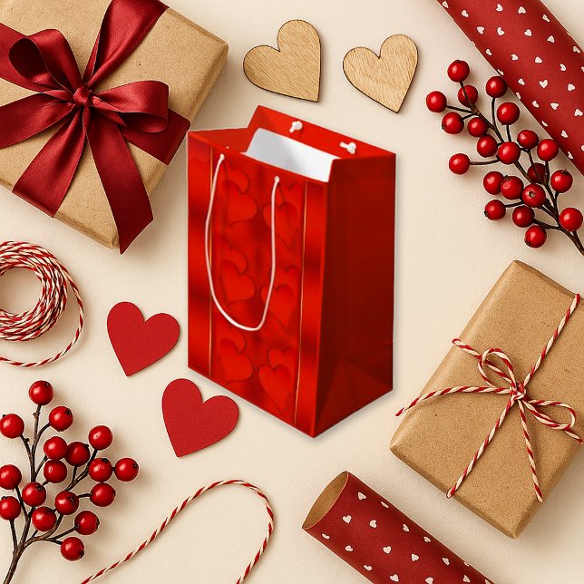 Bolsa De Regalo Mediana Patrón cardíaco de gradiente rojo romántico (Subido por el creador)