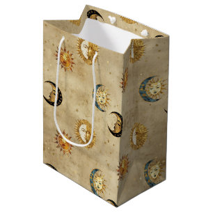 Bolsa De Regalo Mediana Patrón Celestial Cósmico de Estrellas y Luna de Or