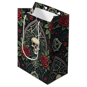 Bolsa De Regalo Mediana Patrón Celestial Floral de Cráneo Gótico (3)
