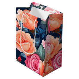 Bolsa De Regalo Mediana Patrón Chiffon de Rosas de Naranja rosado rojo