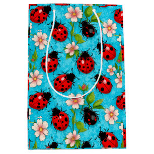 Bolsa De Regalo Mediana Patrón Colorido de Mariquita con Flores