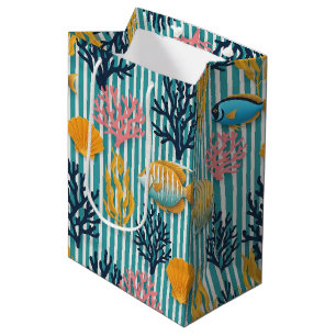 Bolsa De Regalo Mediana Patrón Colorido de Vida Marina Costera (12)