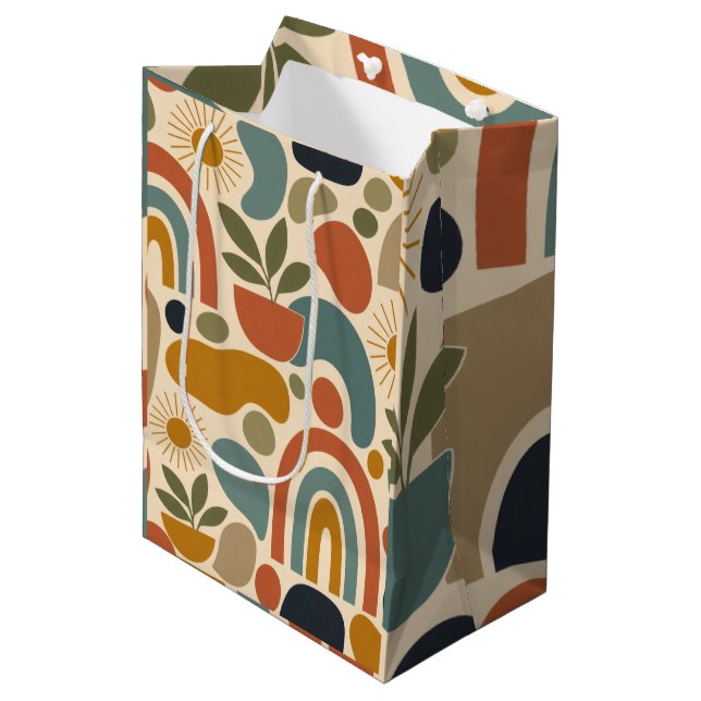 Bolsa De Regalo Mediana Patrón continuo boho de arcoíris y botánico (Angulo Anverso)