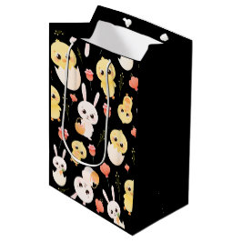 Bolsa De Regalo Mediana Patrón continuo de adorables pollitos y conejos de
