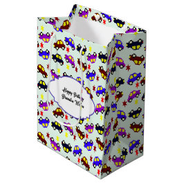 Bolsa De Regalo Mediana Patrón continuo de coche pixelado de cumpleaños mo