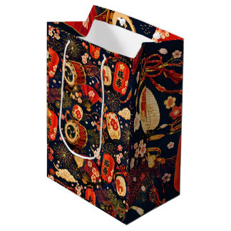 Bolsa De Regalo Mediana Patrón continuo de Festival Japonés con Linternas,
