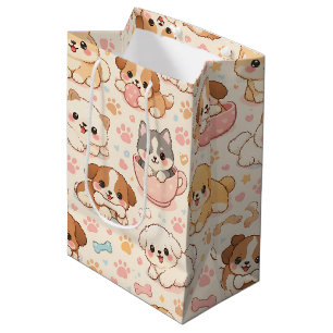 Bolsa De Regalo Mediana Patrón de acuarela de corazones de cachorros lindo
