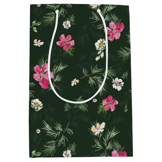 Bolsa De Regalo Mediana Patrón de acuarela de los Navidades rojos (Anverso)