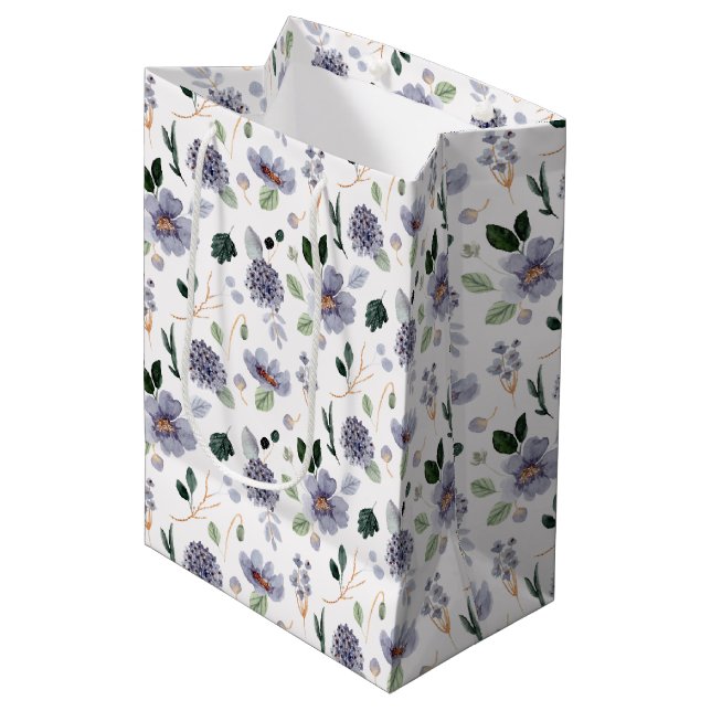 Bolsa De Regalo Mediana Patrón de acuarela floral púrpura (Angulo Anverso)