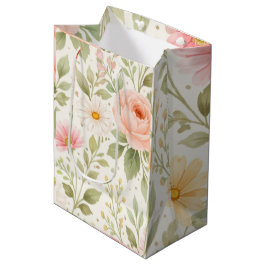 Bolsa De Regalo Mediana Patrón de Acuarela Floral Suave