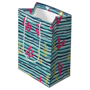 Bolsa De Regalo Mediana Patrón de Acuarela Náutica Retro (1)