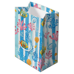 Bolsa De Regalo Mediana Patrón de acuarela náutica retro (11)