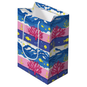 Bolsa De Regalo Mediana Patrón de Acuarela Náutica Retro (13)