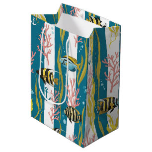 Bolsa De Regalo Mediana Patrón de Acuarela Náutica Retro (14)