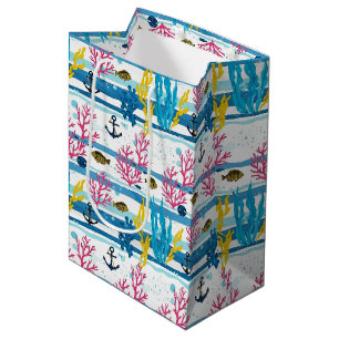 Bolsa De Regalo Mediana Patrón de acuarela náutica retro (2)