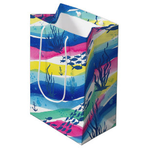 Bolsa De Regalo Mediana Patrón de acuarela náutica retro (3)