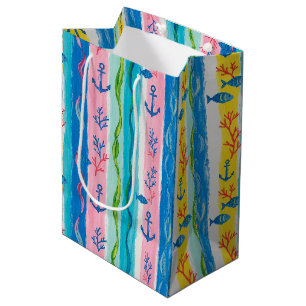 Bolsa De Regalo Mediana Patrón de acuarela náutica retro (4)