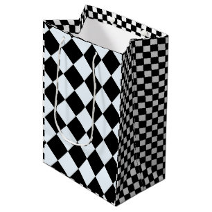 Bolsa De Regalo Mediana Patrón de ajedrez a cuadros negros y blancos