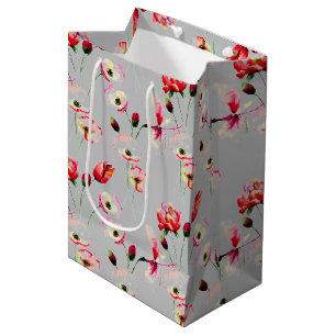 Bolsa De Regalo Mediana Patrón de amapola en gris