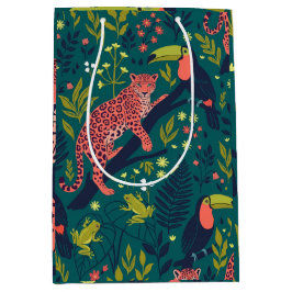 Bolsa De Regalo Mediana Patrón de animal de selva exuberante