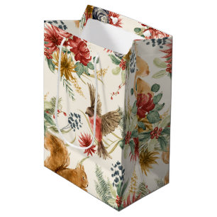 Bolsa De Regalo Mediana Patrón de animales de bosque de color marrón rosad