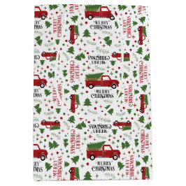Bolsa De Regalo Mediana Patrón de árbol de navidad de camión rojo vintage