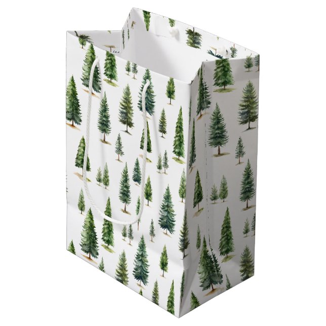 Bolsa De Regalo Mediana Patrón de árbol navideño de vacaciones de invierno (Angulo Anverso)