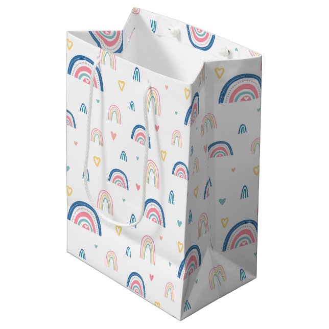 Bolsa De Regalo Mediana Patrón de arcoiris y corazón (Angulo Anverso)