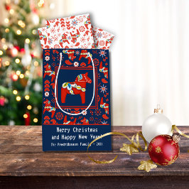 Bolsa De Regalo Mediana Patrón de arte folclórico rojo dala sueca
