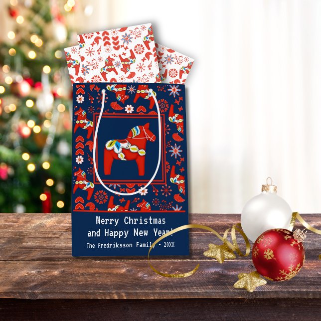 Bolsa De Regalo Mediana Patrón de arte folclórico rojo dala sueca (Subido por el creador)