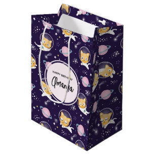 Bolsa De Regalo Mediana Patrón de astronautas de gatos gatitos
