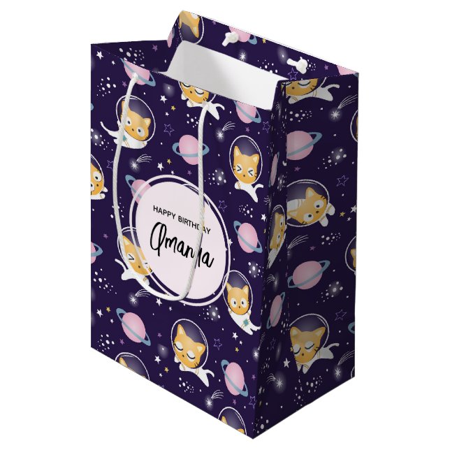 Bolsa De Regalo Mediana Patrón de astronautas de gatos gatitos (Angulo Anverso)