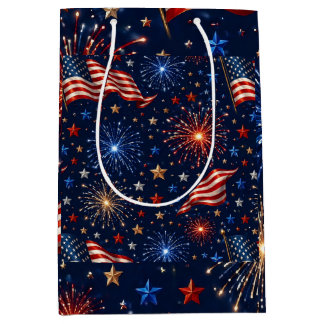 Bolsa De Regalo Mediana Patrón de Bandera de Fuegos Artificiales Patriótic