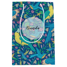 Bolsa De Regalo Mediana Patrón de barras y flores tropicales de color