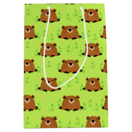 Bolsa De Regalo Mediana Patrón de bosque adorable Groundhog