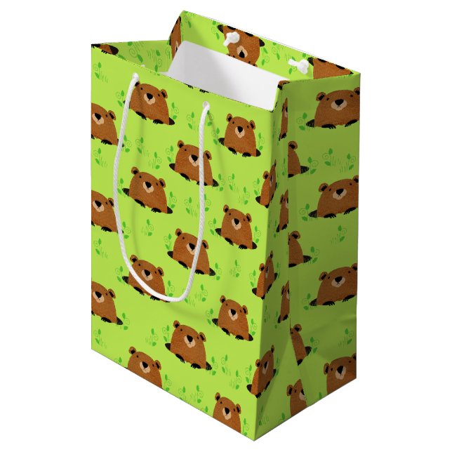 Bolsa De Regalo Mediana Patrón de bosque adorable Groundhog (Angulo Anverso)