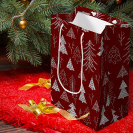 Bolsa De Regalo Mediana Patrón de bosques de árboles de Navidad plateado y