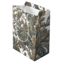 Bolsa De Regalo Mediana Patrón de brocado floral azul oscuro