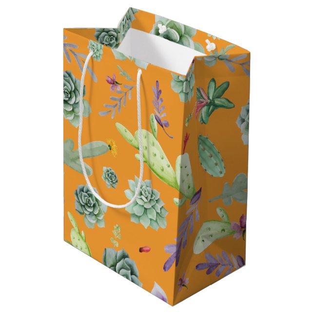 Bolsa De Regalo Mediana Patrón de cactus 11 (Angulo reverso)