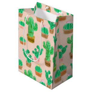 Bolsa De Regalo Mediana Patrón de cactus pulido de mano