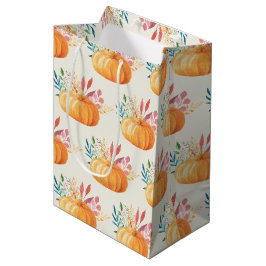 Bolsa De Regalo Mediana Patrón de calabaza de color de agua Naranja suave