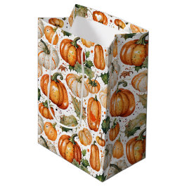 Bolsa De Regalo Mediana Patrón de calabaza de cosecha y hoja de otoño en a