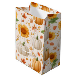 Bolsa De Regalo Mediana Patrón de calabazas otoñales y girasoles de color 