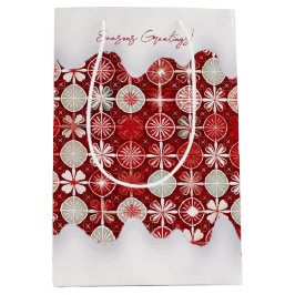Bolsa De Regalo Mediana Patrón de canto de Navidades blancos rojos#13 ID10